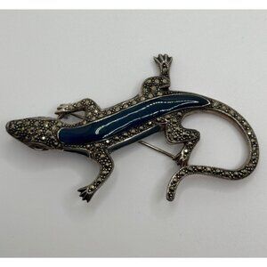 Ari D Norman Sterling Silver Plique a Jour Enamel Marcasite Gecko Lizard Brooch